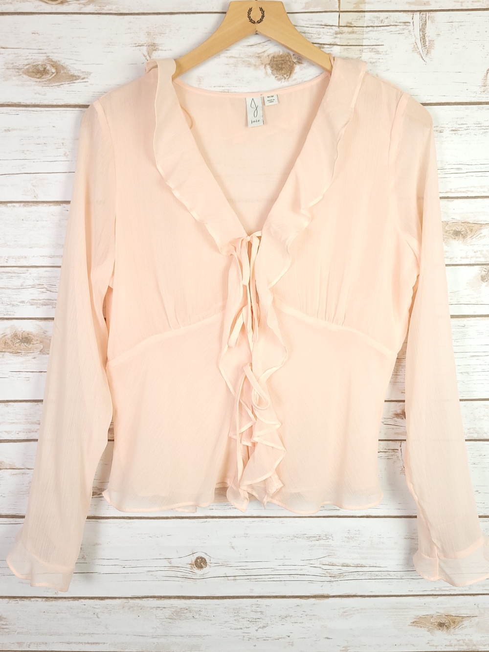 Joie Pale Pink Ruffle Tie-Front Blouse Medium